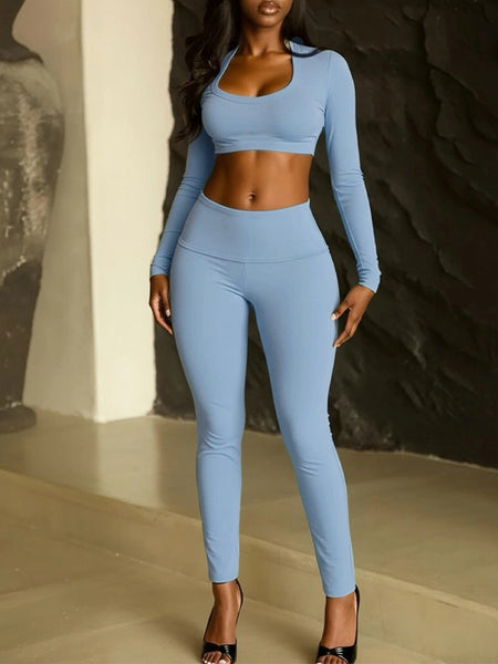 Solid Crop Top & Pants Set