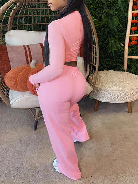 Solid Top & Drawstring Pants Set