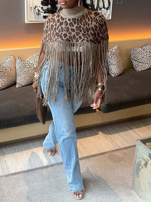 Leopard Fringe Poncho