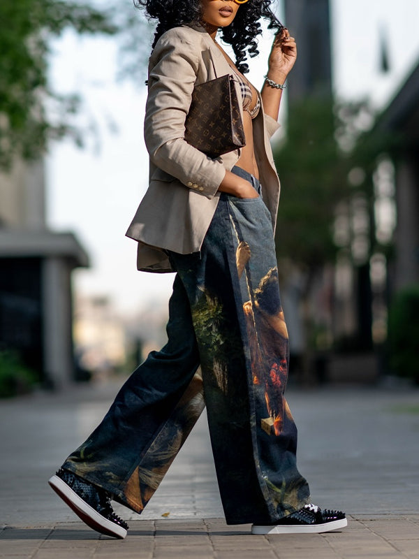Printed Straight Jeans