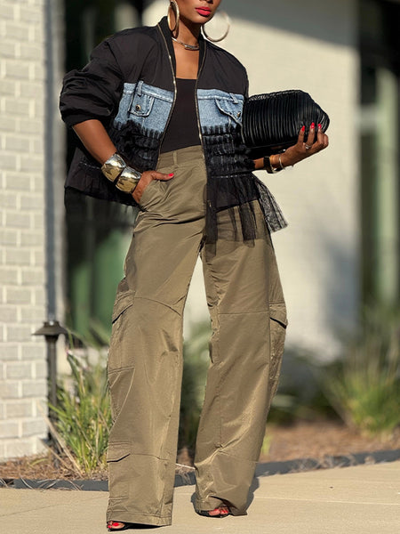 Sheer-Combo Zip-Front Jacket