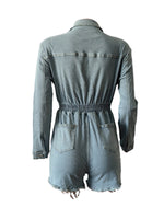 Zip-Front Ripped Denim Romper