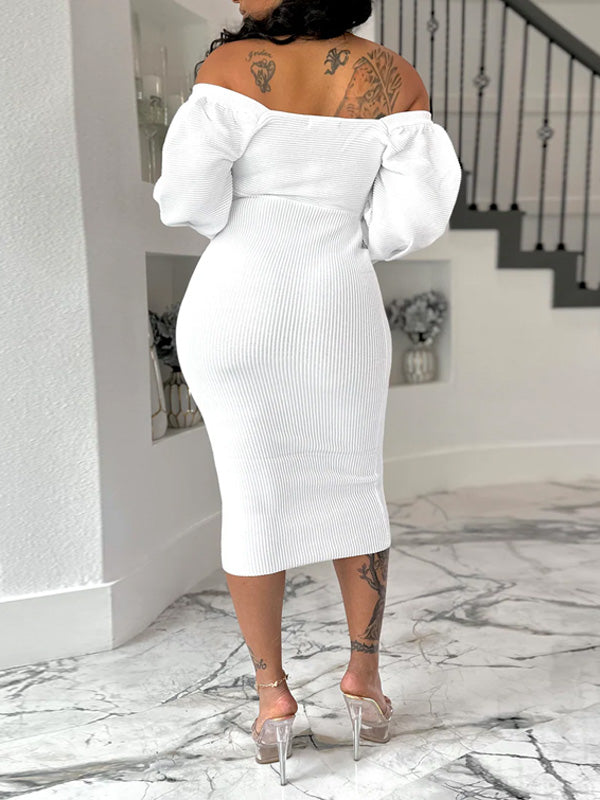 Solid Off-Shoulder Bodycon Dress