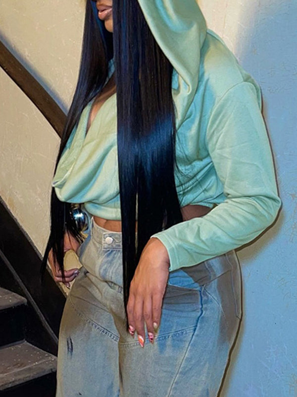 Solid Cowl-Neck Hoodie