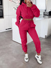 Solid Cropped Hoodie & Jogger Pants Set