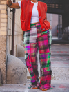 Plaid Color Blocked Straight Leg Pants