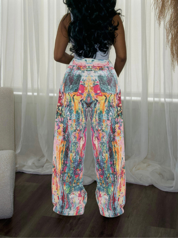 Printed Wide Leg Jeans