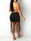 Denim Bra Top & Fringe Skirt Set