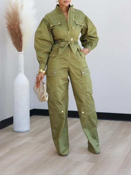 Zip-Front Cargo Jumpsuit