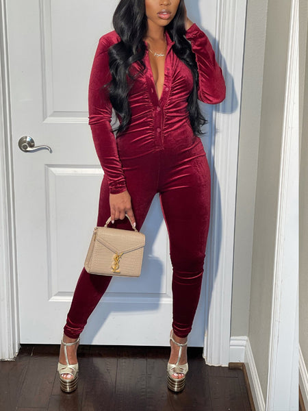 Morchique Velvet Button-Front Jumpsuit
