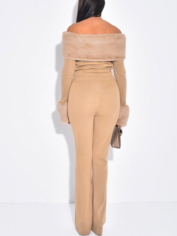 Faux-Fur Off-Shoulder Top & Pants Set