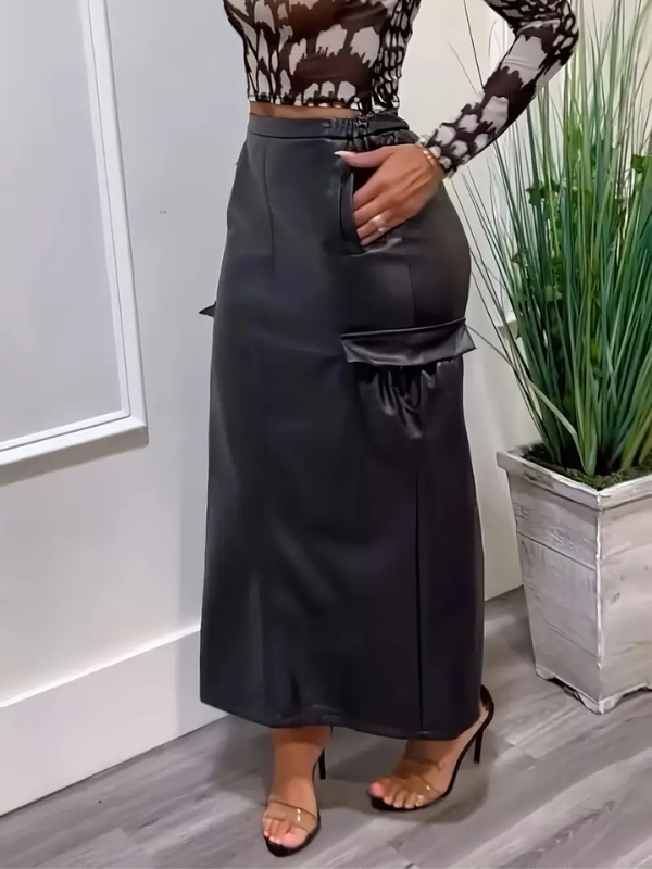 Faux Leather Cargo Skirt