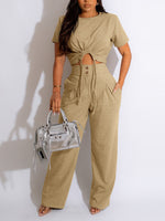 Solid Drawstring Tee & Pants Set