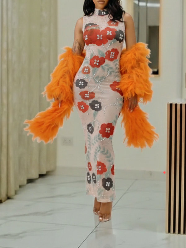 Studded Printed Maxi Dress