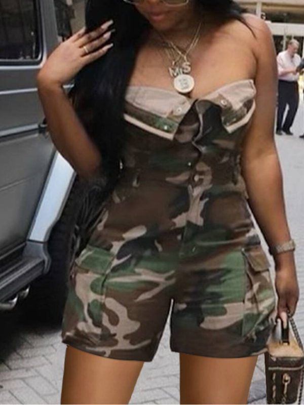 Camo Strapless Cargp Romper