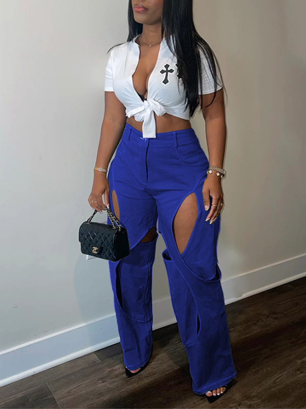 Solid Cutout Pants
