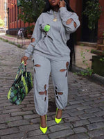 Solid Cutout Hoodie & Pants Set