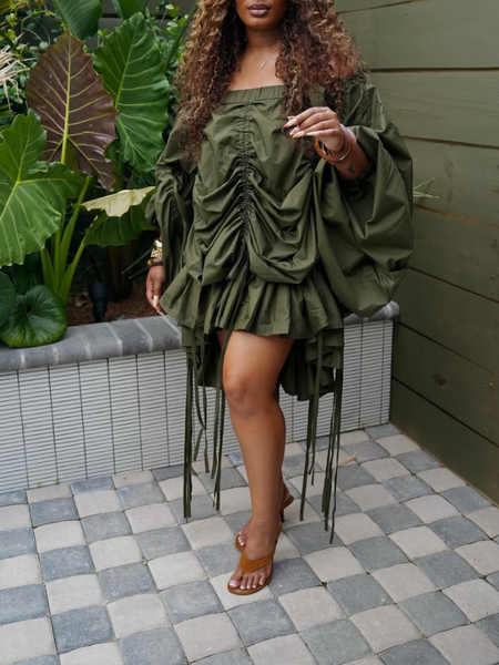Solid Off-Shoulder Ruched Dress