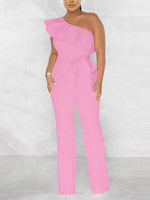 One-Shoulder Ruffle Tied Jumpsuit