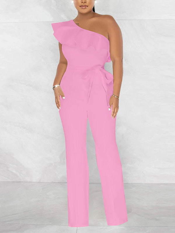 Morchique One-Shoulder Ruffle Tied Jumpsuit