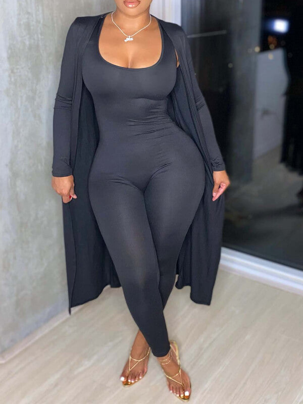 Morchique Solid Jumpsuit & Cardigan Set