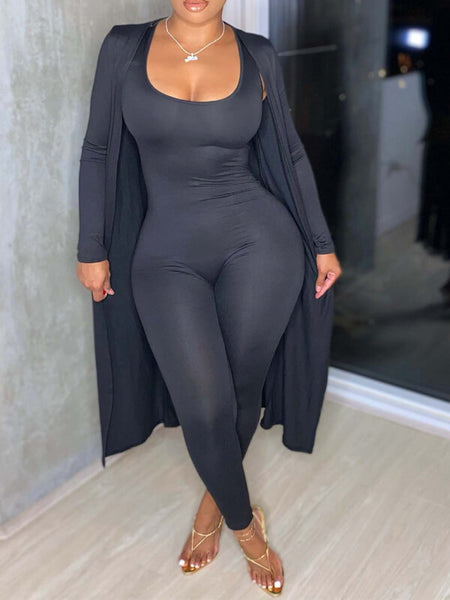 Morchique Solid Jumpsuit & Cardigan Set