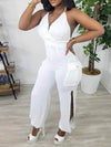 Morchique Solid Halter Slit Jumpsuit