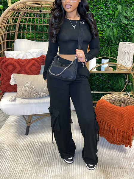 Morchique Solid Sweatshirt & Cargo Pants Set