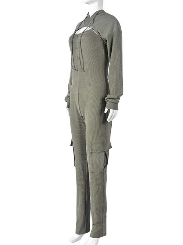 Cropped Hoodie & Cargo Jumpsuit Set