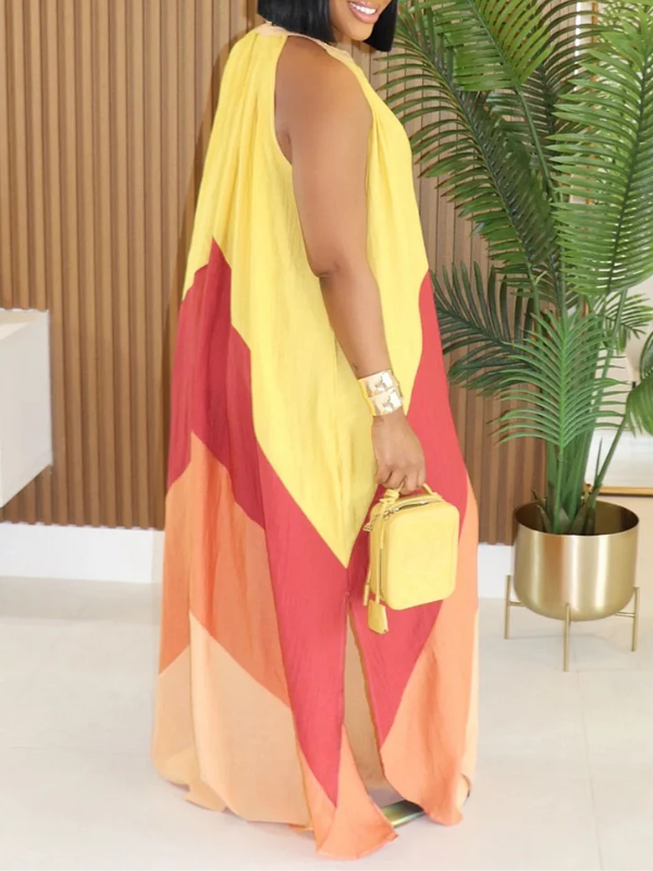 Colorblock V Neck  Maxi Dresses