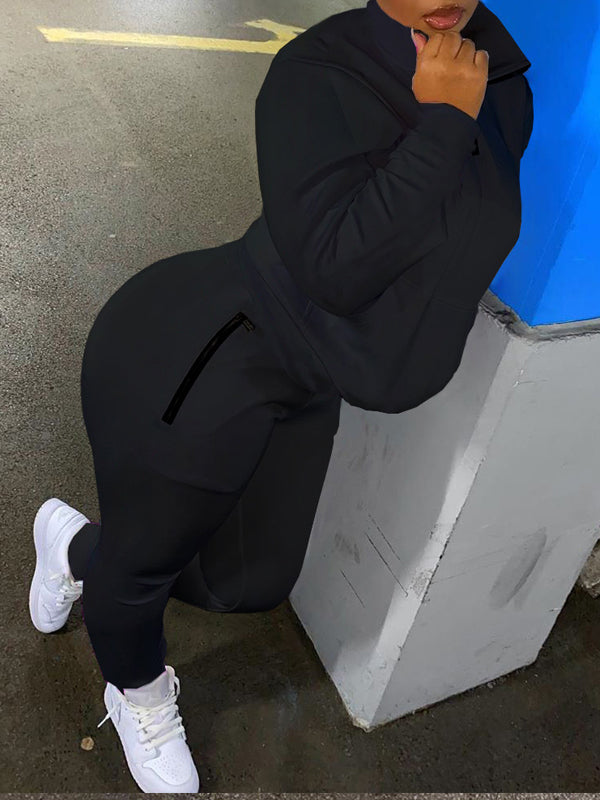 Morchique Solid Zip Sweatshirt & Pants Set