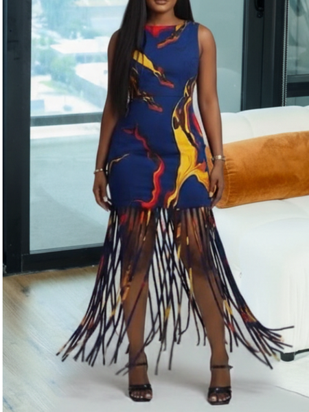 Printed Fringe Dress