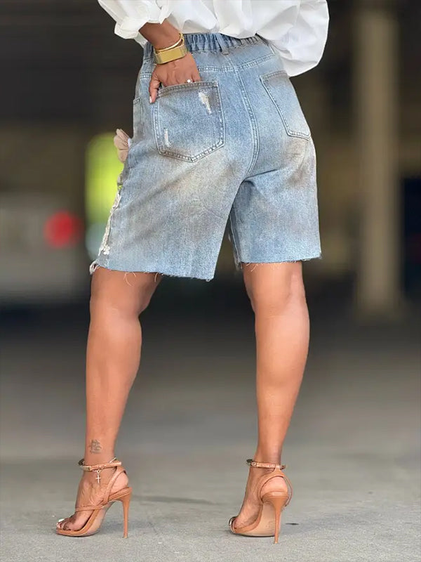 Morchique Flower Lace Combo Ripped Shorts