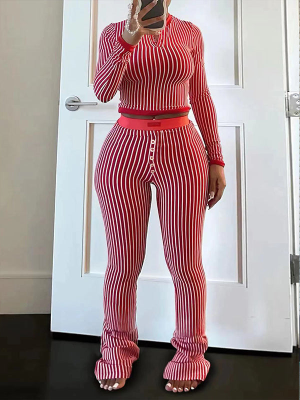 Stripe Button Top & Pants Set