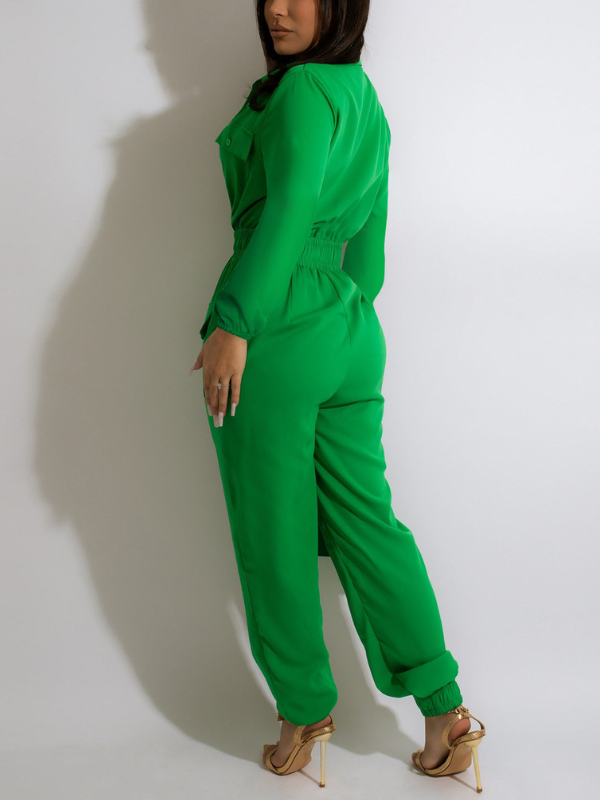 Button-Front Cargo Jumpsuit