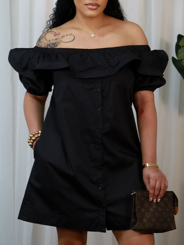 Solid Off-Shoulder Ruffle Dress