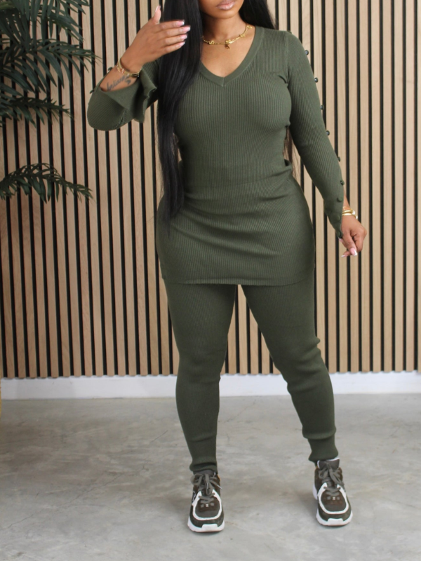 Ribbed V-Neck Top & Pants Set