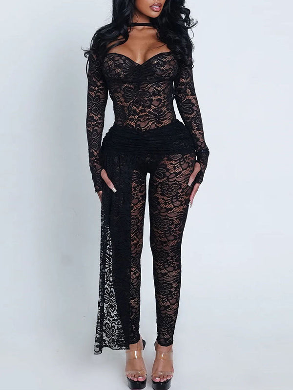 Lace Open-Back Pants Set