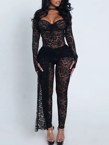 Lace Open-Back Pants Set