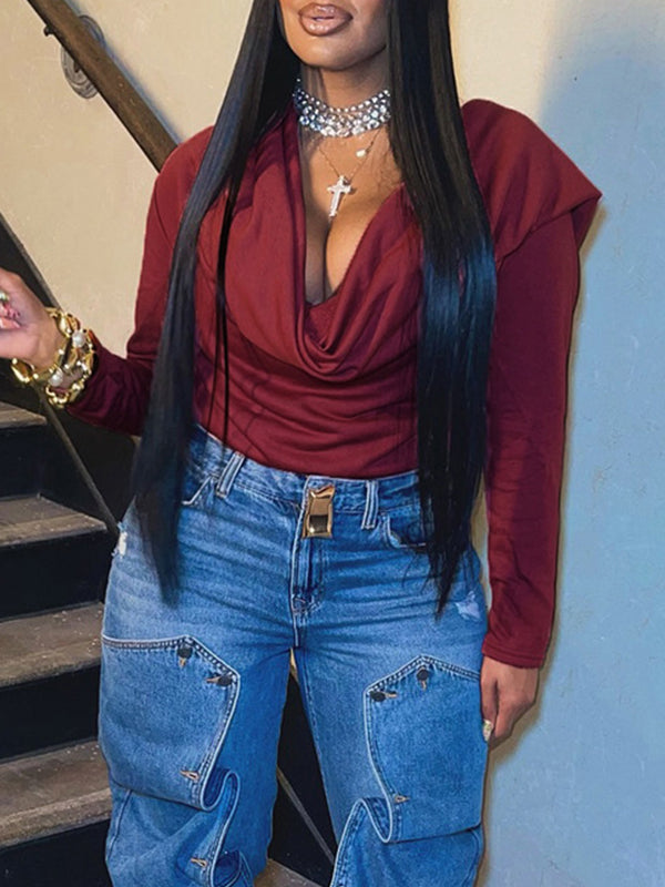 Solid Cowl-Neck Hoodie