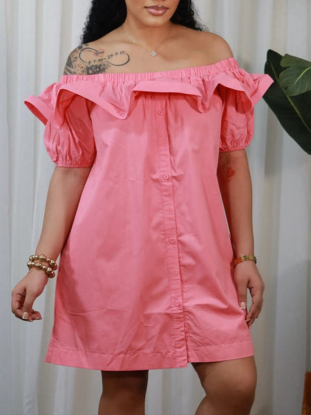 Solid Off-Shoulder Ruffle Dress