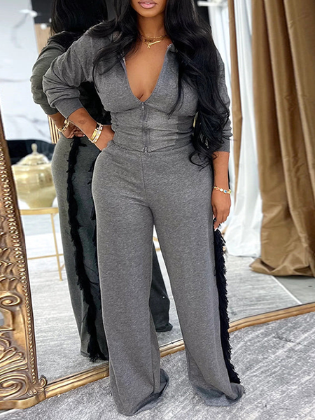 Zip-Front Hoodie & Fringe Pants Set