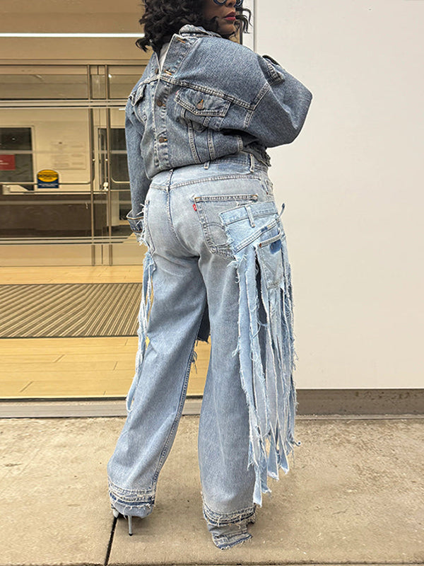Double-Waist Fringe Jeans