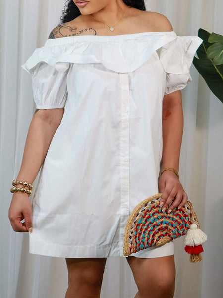 Solid Off-Shoulder Ruffle Dress