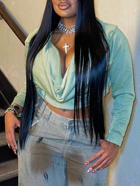 Solid Cowl-Neck Hoodie