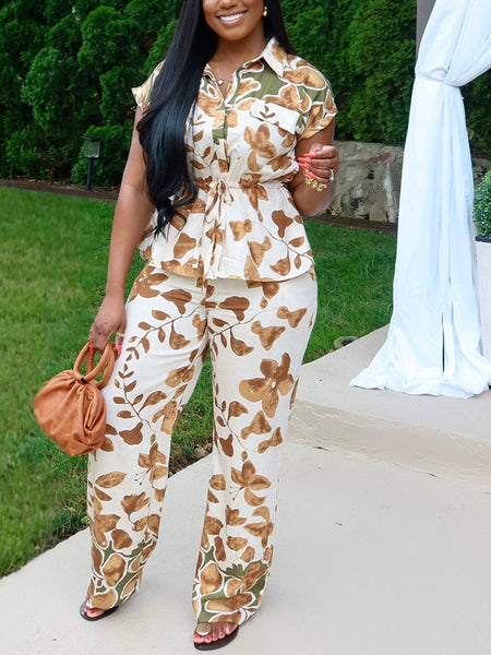 Printed Peplum Shirt & Pants Set