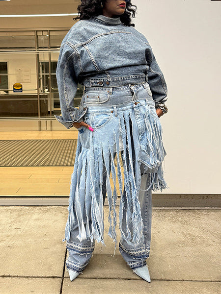 Double-Waist Fringe Jeans
