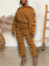 Ripped Boat-Neck Top & Pants Set