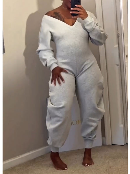 Solid V-Neck Jumpsuit