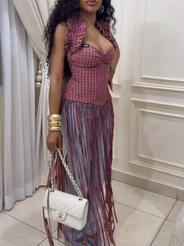 Fringe Halter Tunic Top